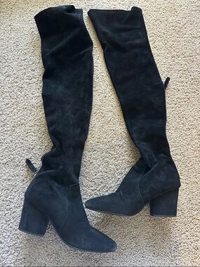 Black suede Over-the-Knee Block Heel Boot - Women Size 7.5